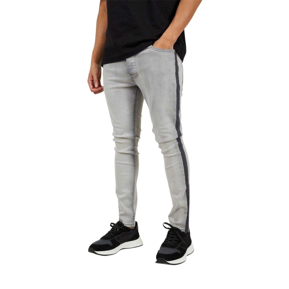 Brave Soul (28R, Grey) Mens Stripe Skinny Jeans