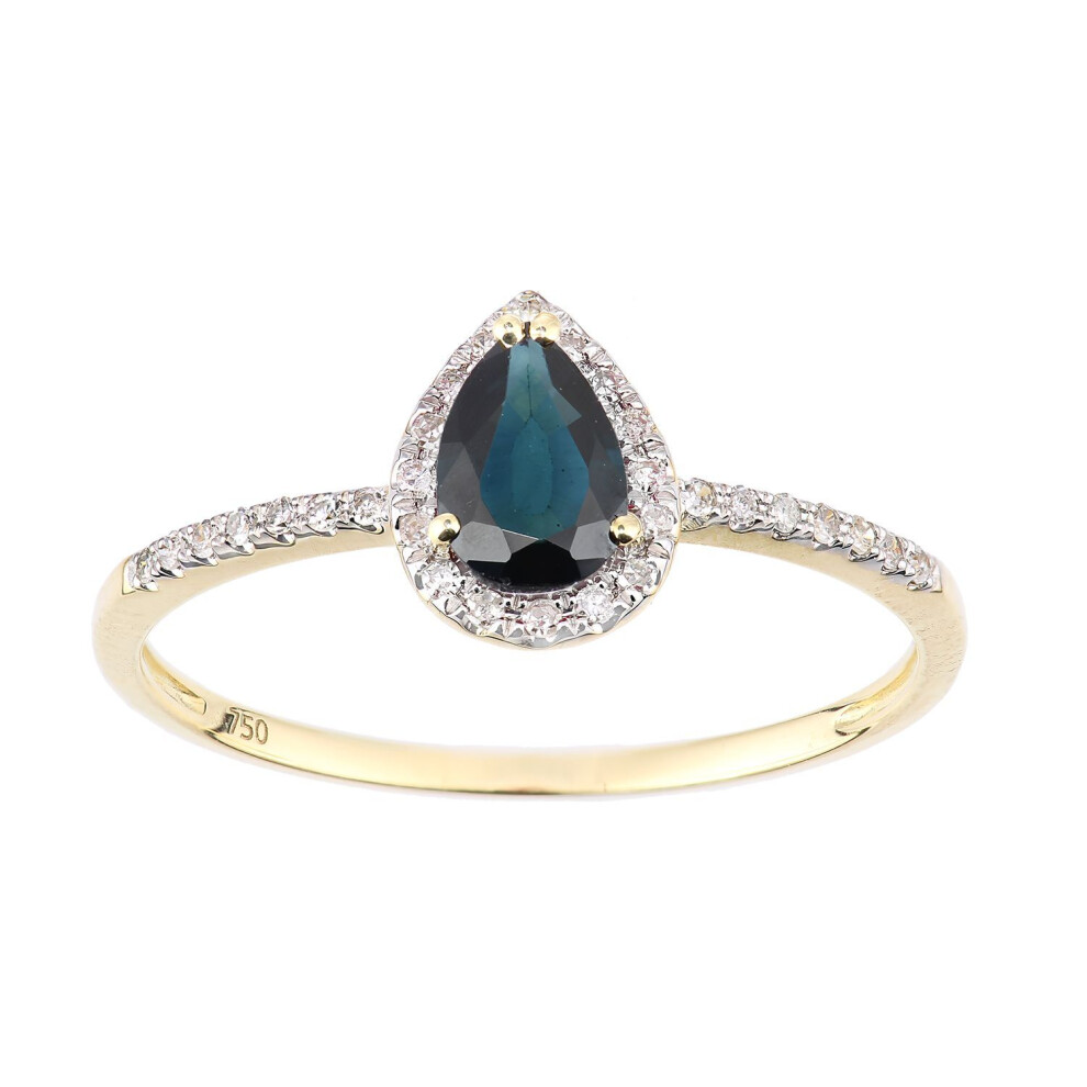 Jewelco London (Q) 18Ct Yellow Gold Round 10Pts Diamond Pear 1/2Ct Sapphire Pear Raindrop Halo Cluster Ring - Dr1axl606y18sa