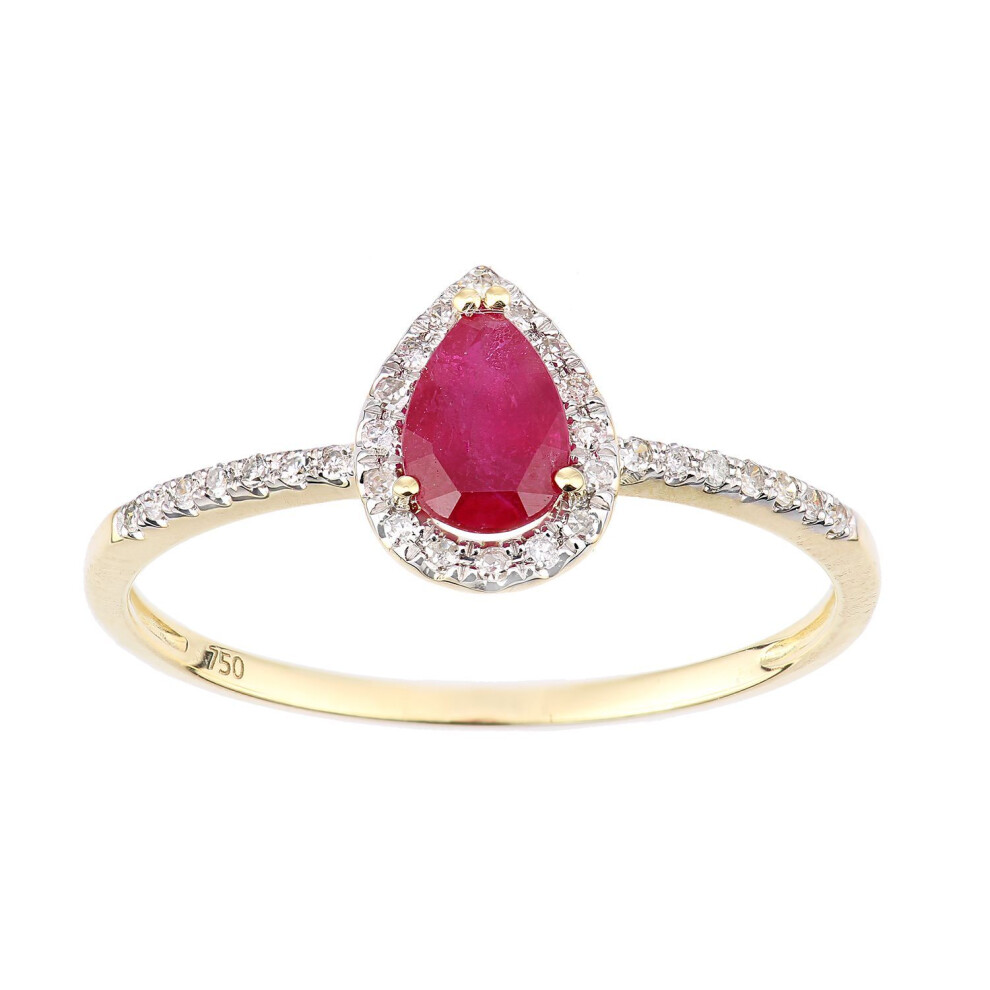 Jewelco London (M) 18Ct Yellow Gold Round 10Pts Diamond Pear 1/2Ct Ruby Pear Raindrop Halo Cluster Ring - Dr1axl606y18ru