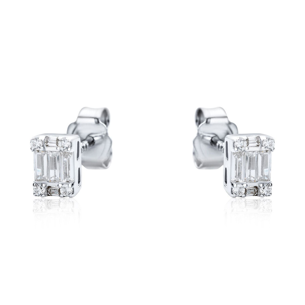Jewelco London Rhodium Plated Sterling Silver White Cubic Zirconia Illusion Solitaire Cluster Stud Earrings - Re42794