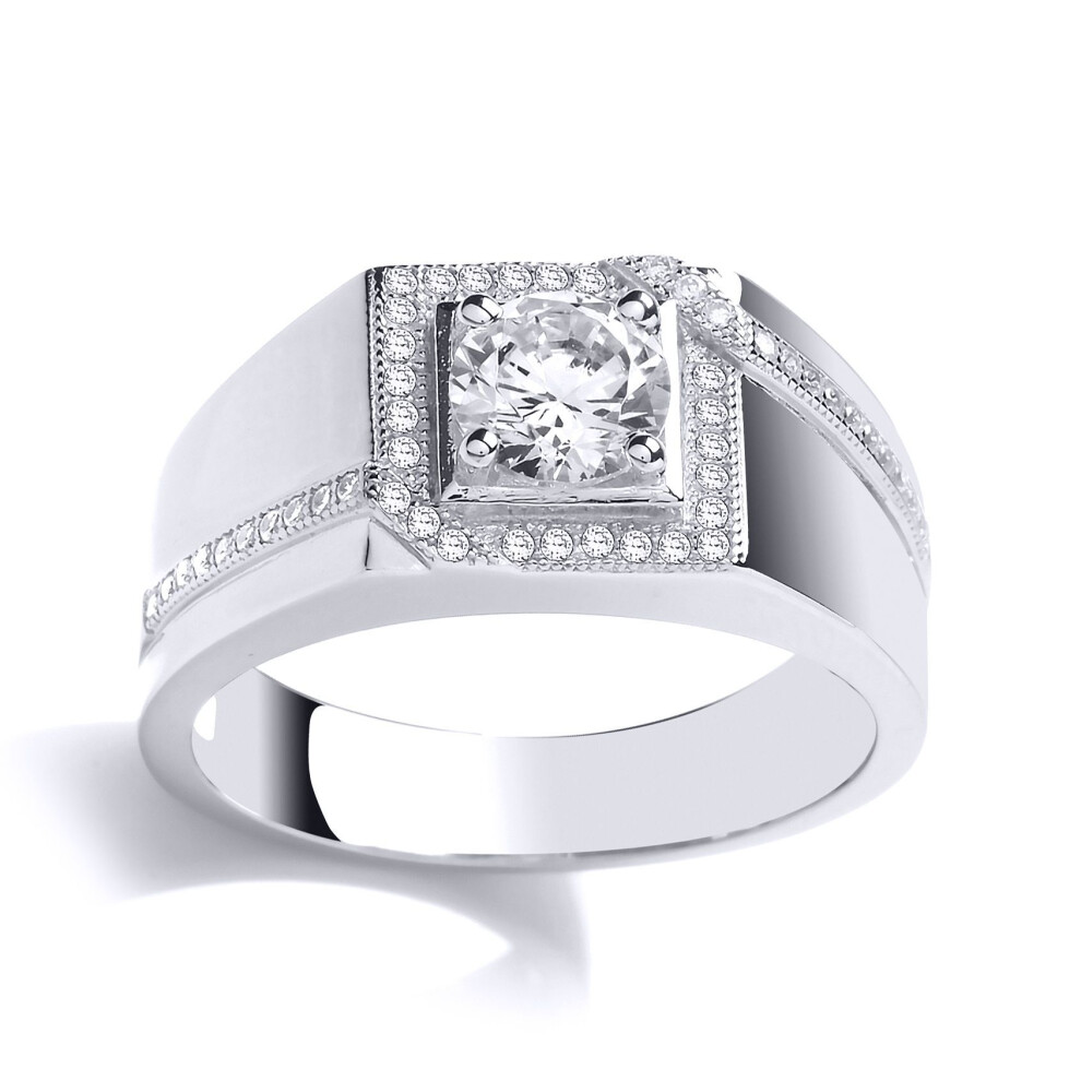 Jewelco London (Y) Mens Sterling Silver Cubic Zirconia Picture Frame Solitaire Signet Ring - Gvr805