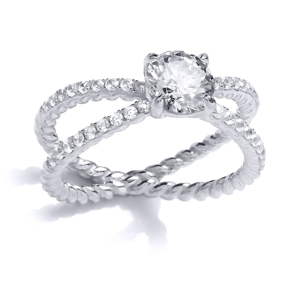 Jewelco London (P) Ladies Sterling Silver Cubic Zirconia Split Rope Twist Solitaire Engagement Ring - Gvr809