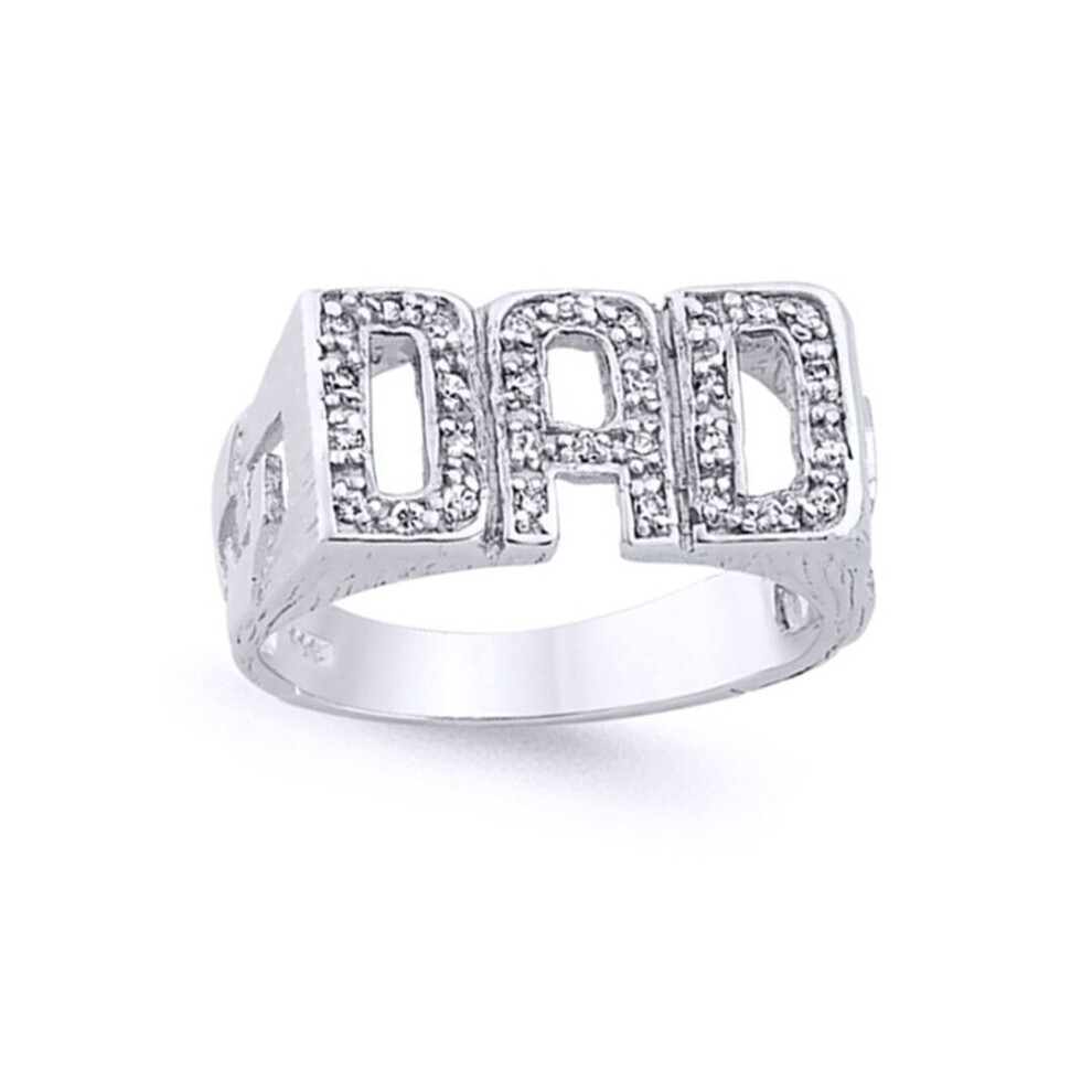 Jewelco London (W) Mens Sterling Silver Cubic Zirconia Curb Link Dad Signet Ring - Gvr531