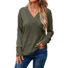 Dokotoo Damenpullover mit langem Ärmel, V-Ausschnitt – Eleganter grüner L — strickpullover damen grün, pullover dokotoo, pullover v ausschnitt