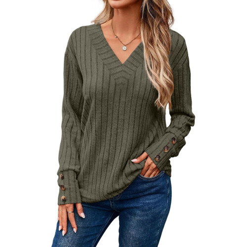 Dokotoo Damenpullover mit langem Ärmel, V-Ausschnitt – Eleganter grüner L — strickpullover damen grün, pullover dokotoo, pullover v ausschnitt