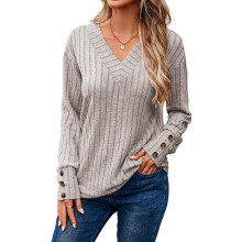 Dokotoo Damenpullover mit langem Ärmel Eleganter V-Ausschnitt Grau XL — dokotoo damenpullover, pullover v ausschnitt, grauer pullover xl