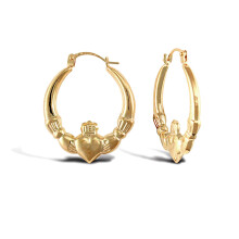 Jewelco London Ladies 9ct Yellow Gold Claddagh (Chladaigh) Creole Earrings - JER761