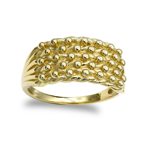 (V) Jewelco London Men's Solid 9ct Yellow Gold 5 Row King George III Keeper Guard Rope Edge Ring - JRN078