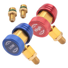 4X Freon R134A Auto Car Quick Coupler Connector Brass Adapters Air Conditioning Refrigerant Adjustable Manifold Gauge