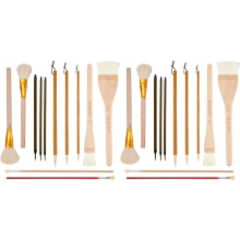 24Piece Pottery Glaze Brush Set Assorted Shapes for Pottery, Watercolor - Wool Bristle Art Paintbrushes for Artists