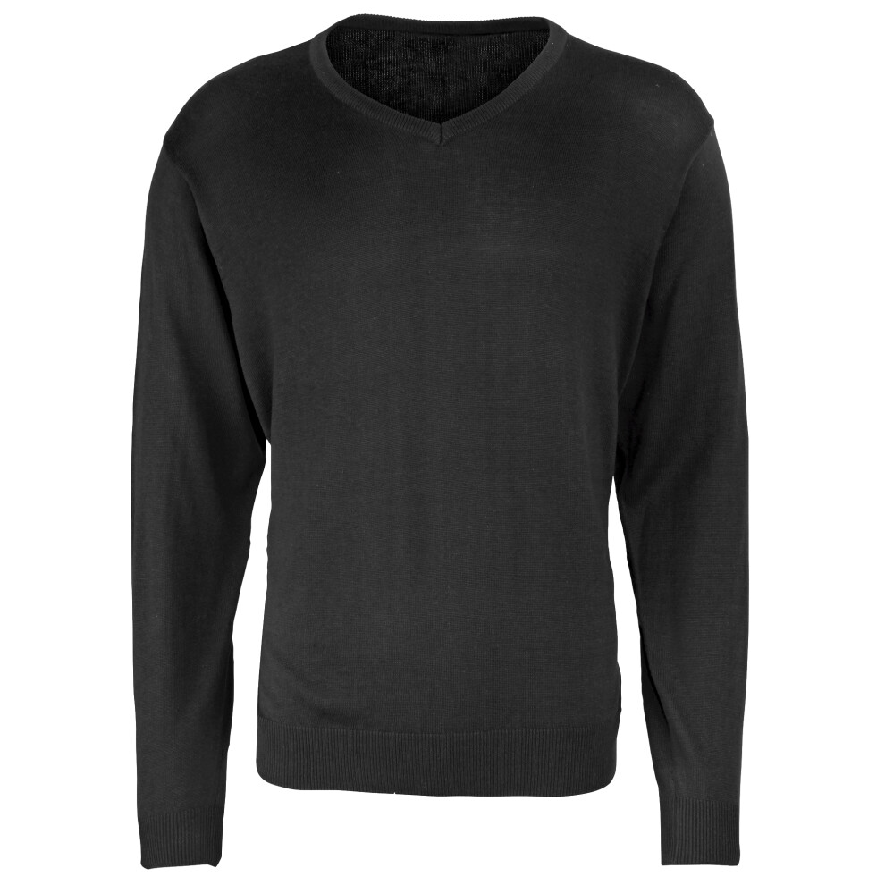 Premier (L, Black) Mens V-Neck Knitted Sweater