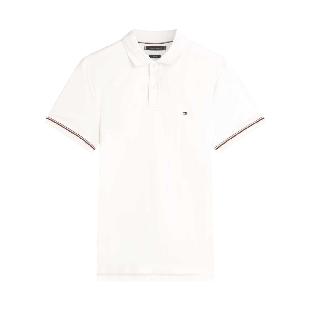 Tommy Hilfiger (L, Ecru) Mens Liquidtip Collared Short-Sleeved Polo Shirt