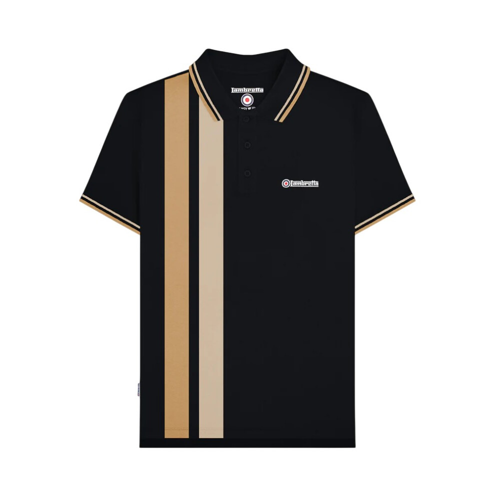 Lambretta (3Xl, Black/Nomad) Mens Vertical Stripe Polo Shirt