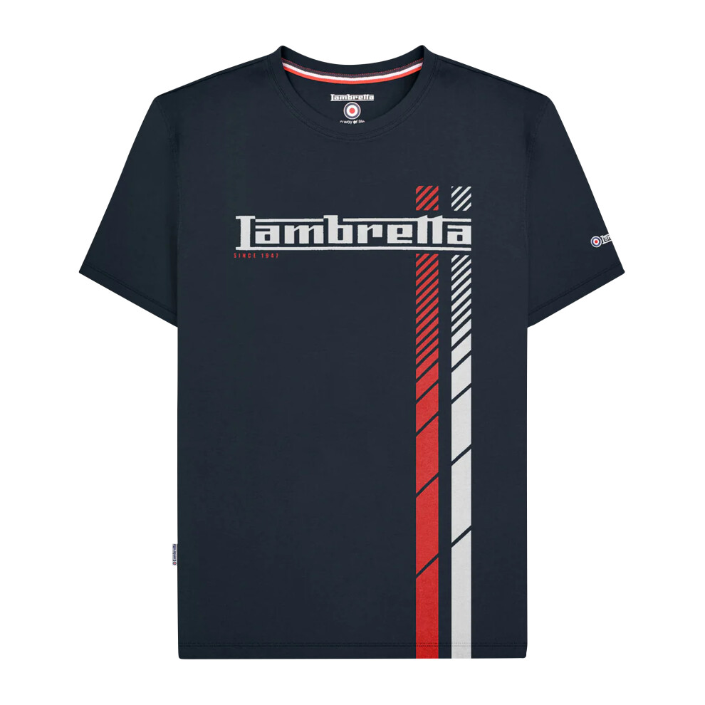 Lambretta (M, Navy) Mens Ss25 Racing Stripe T-Shirt