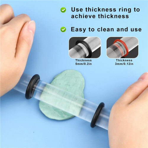 4 Pieces Polymer Clay Roller Tools, Acrylic Roller Clay Rolling Pin with Thickness Ring for Clay Art  DIY Tools 2
