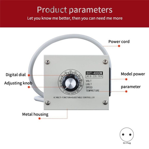 Adjustable Voltage Regulator 4000W SCR Adjustable Dimmer Speed Temperature Stepless Variable Speed Belt EU Plug 1