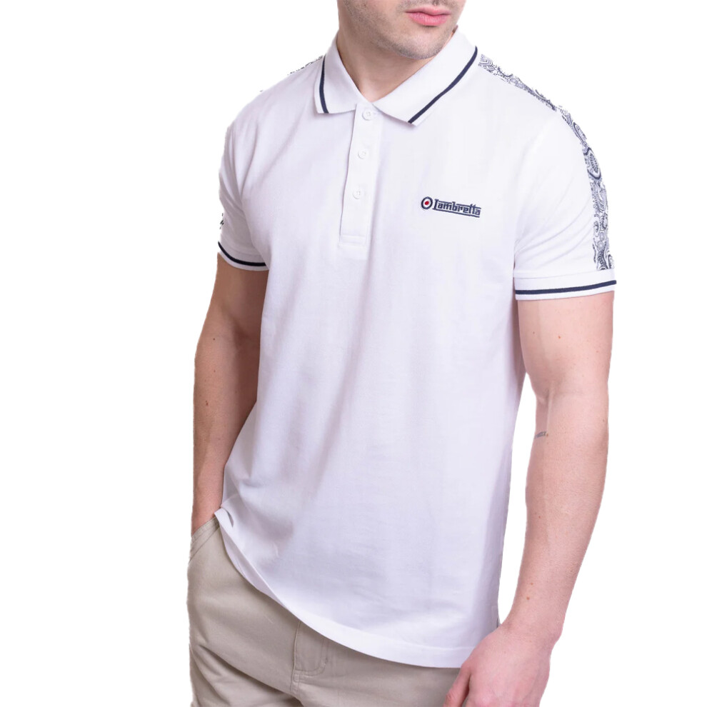 Lambretta (4Xl, White) Mens Ss24 Paisley Taped Polo Shirt