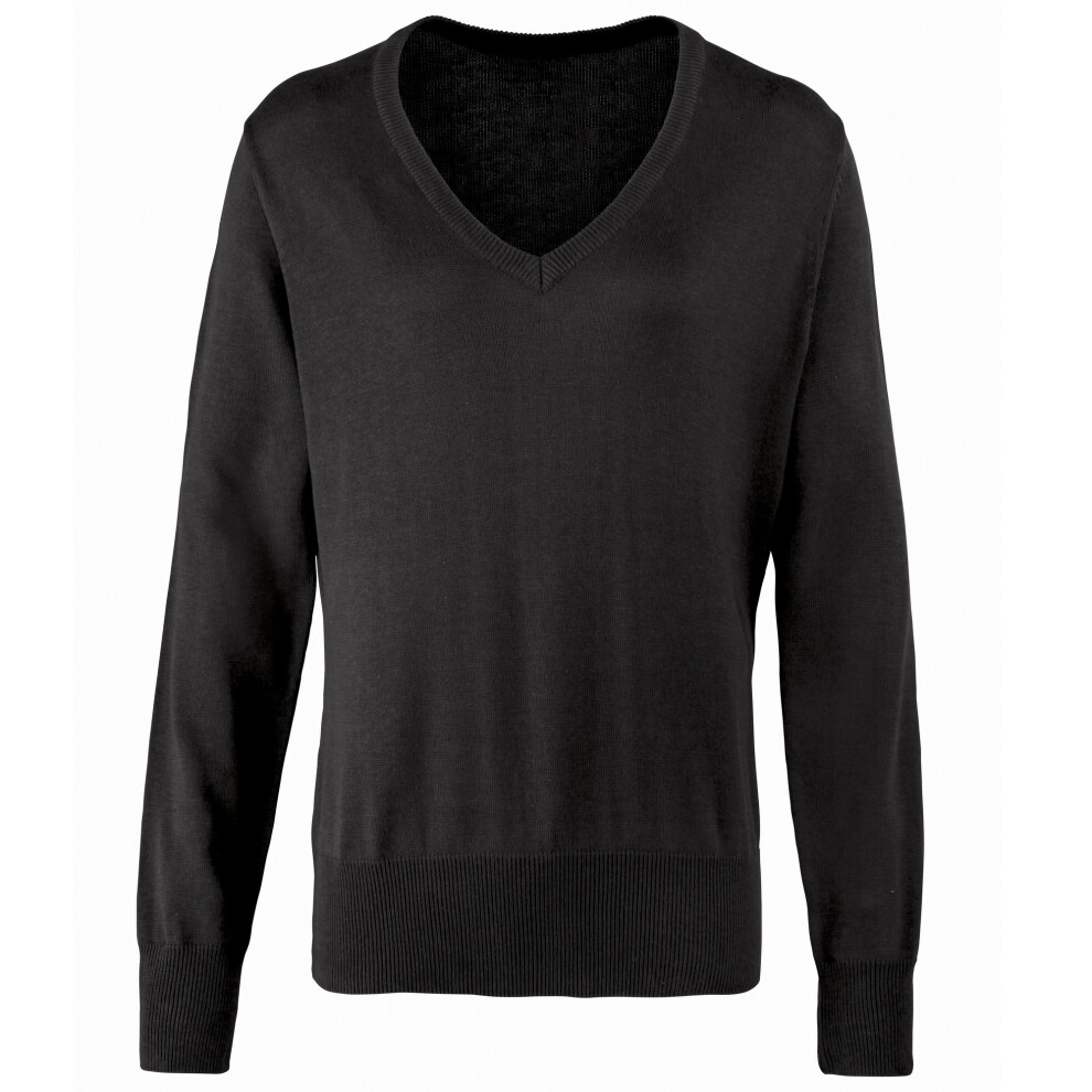Premier (8, Black) Womens/Ladies V-Neck Knitted Sweater / Top