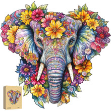 Puzzle de Madera para Niños y Adultos 265 Piezas Elefante Colorido — rompecabezas lógicos, regalo aficionado