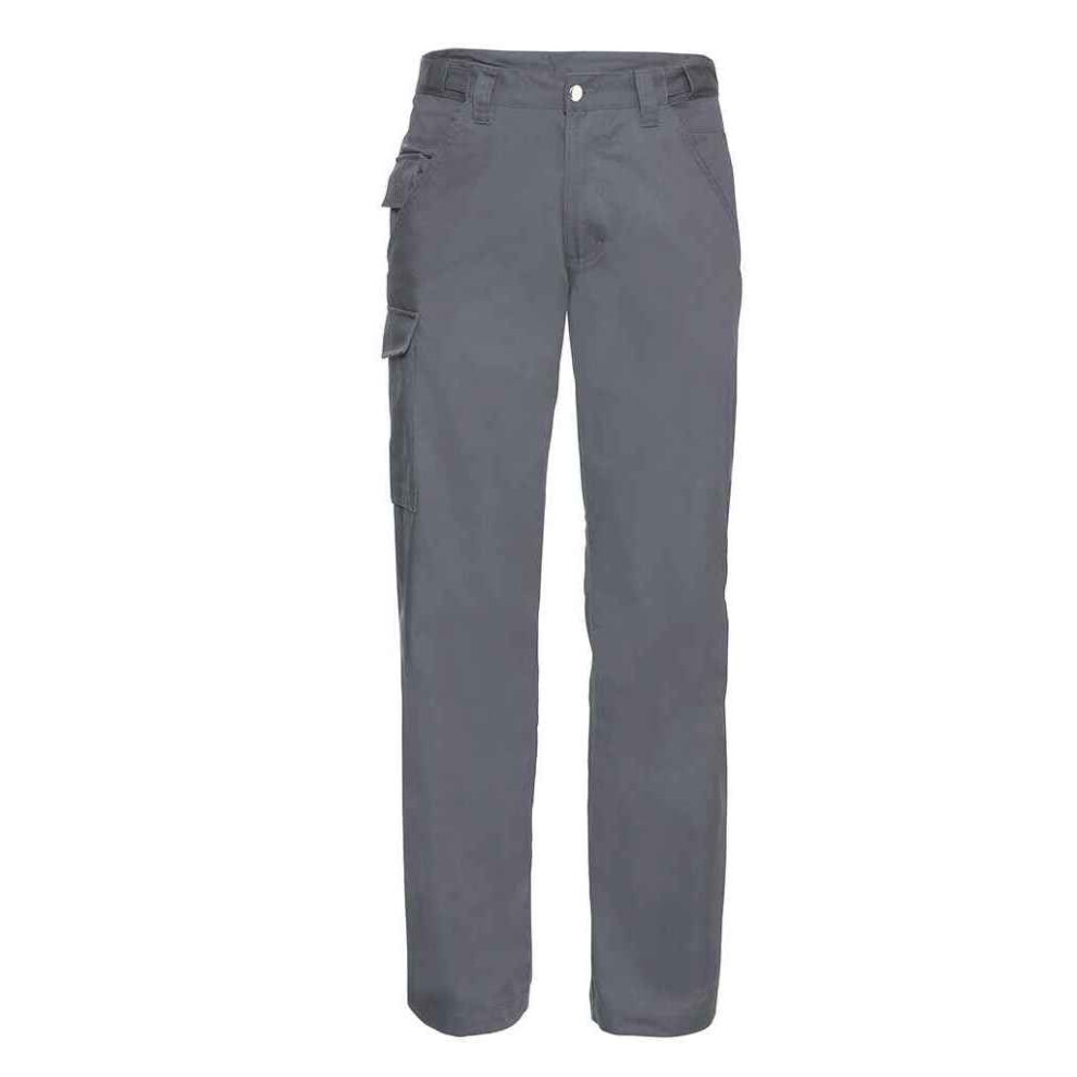 Russell (28R, Convoy Grey) Mens Polycotton Twill Work Trousers
