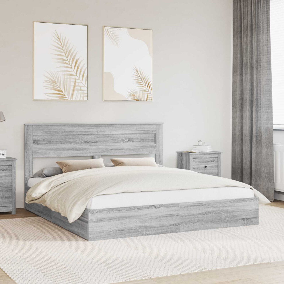 Vidaxl Storage Bed Grey Sonoma 200 X 200 Cm Engineered Wood
