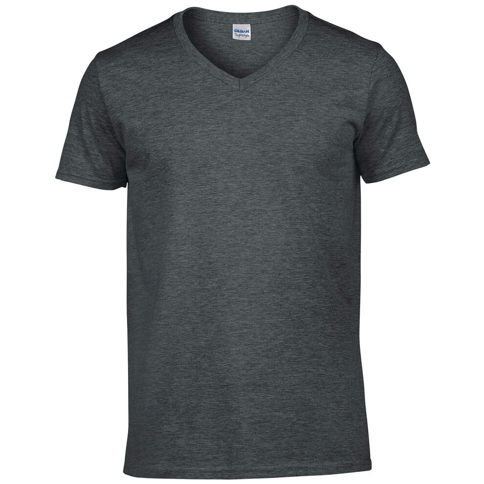 Gildan (S, Dark Heather) Mens Heather V Neck T-Shirt