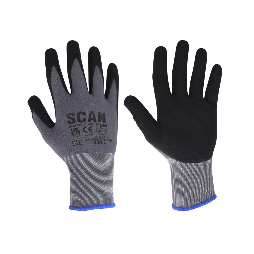 (Size 9 Large, Multi Colour) Scan Breathable Microfoam Nitrile Gloves 5063750503141