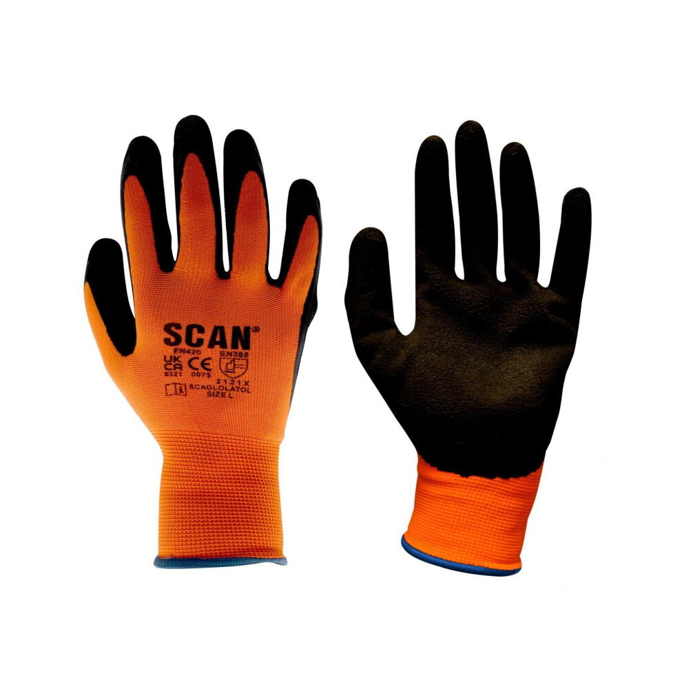 (Hi-Vis Orange, Size 10 Extra Large, Multi Colour) Scan Foam Latex Coated Gloves 5063750502991