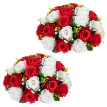 Fleurs artificielles Roses décoratives pour mariage 2 pièces 35x18 cm Blanc Rouge — décoration table mariage