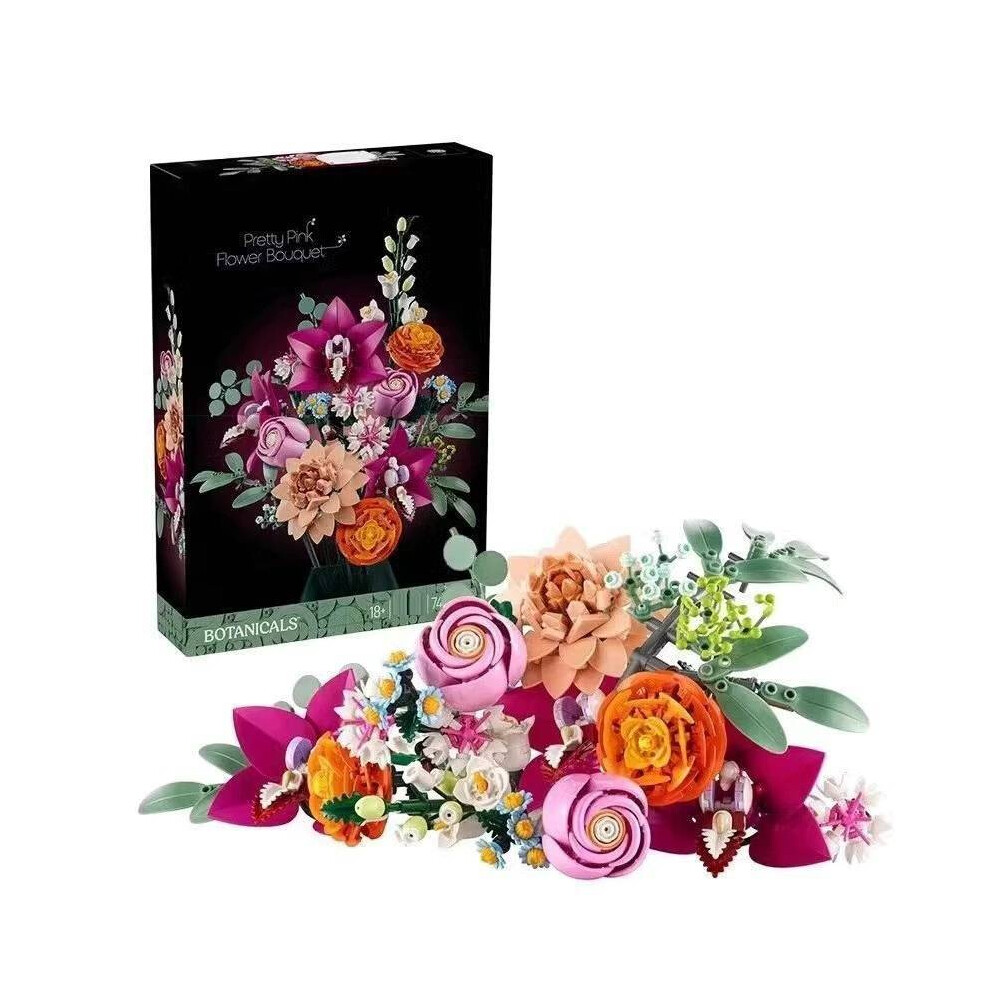 (Pink) Blossoms Eternal Building Blocks Preserved Box Orchid Bouquet Construction Educational Building Toys Blocks