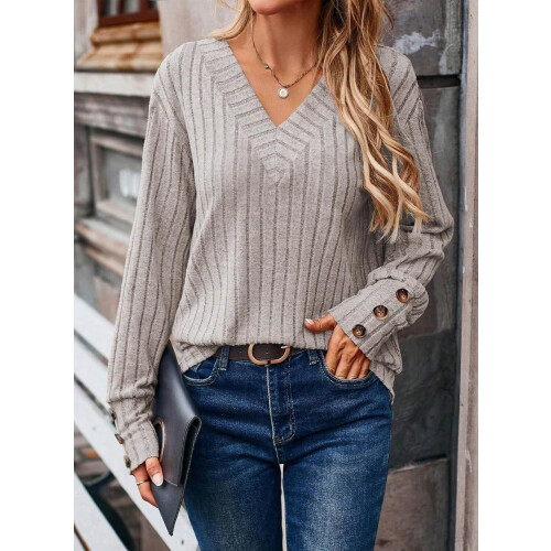Dokotoo Damenpullover mit langem Ärmel Eleganter V-Ausschnitt Grau XL — dokotoo damenpullover, pullover v ausschnitt, grauer pullover xl 2