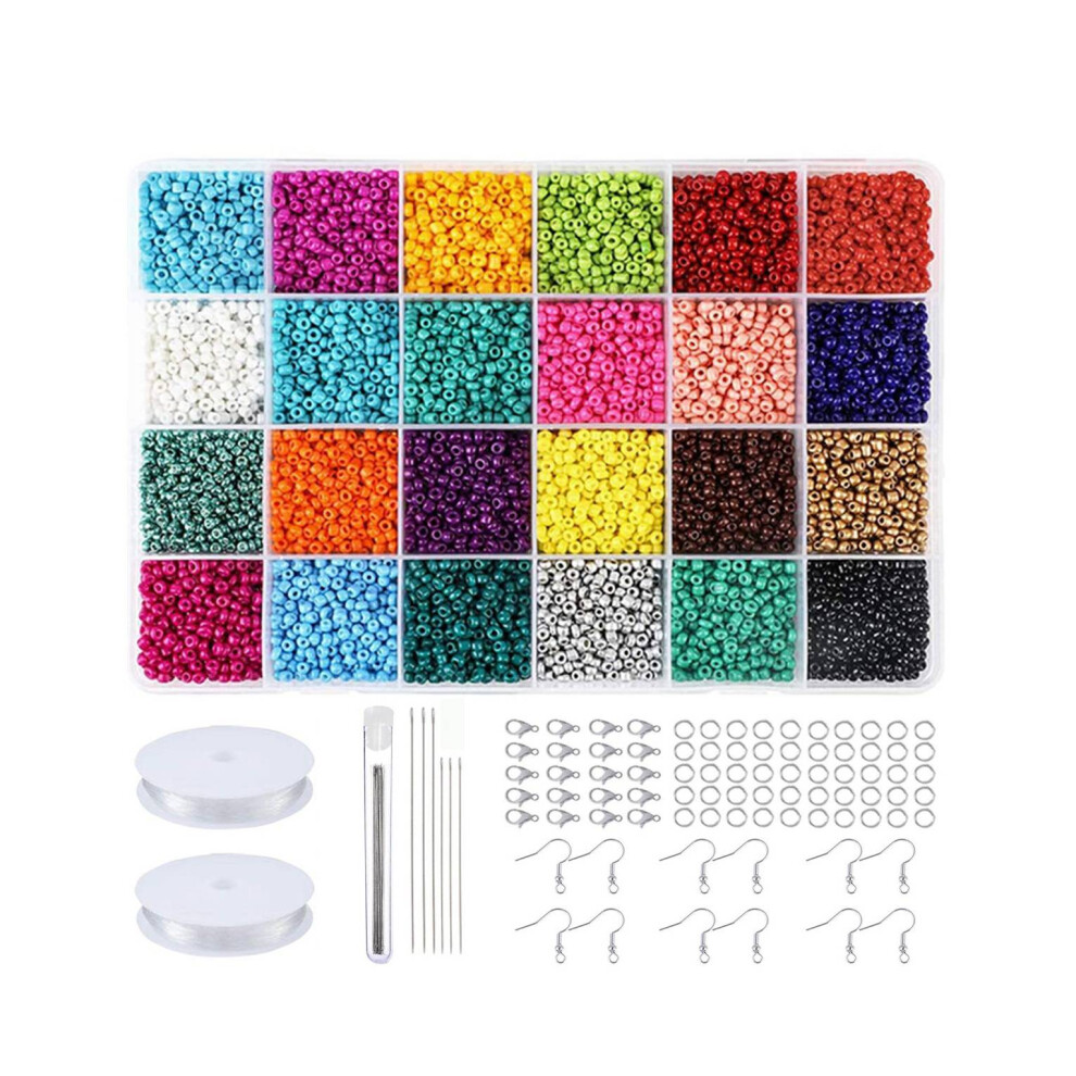 Semoic 2Mm Glass Seed Beads 24 Colors Total About 20000Pcs,Small Seed Beads Kit With Needles,String Beads For Jewelry Making