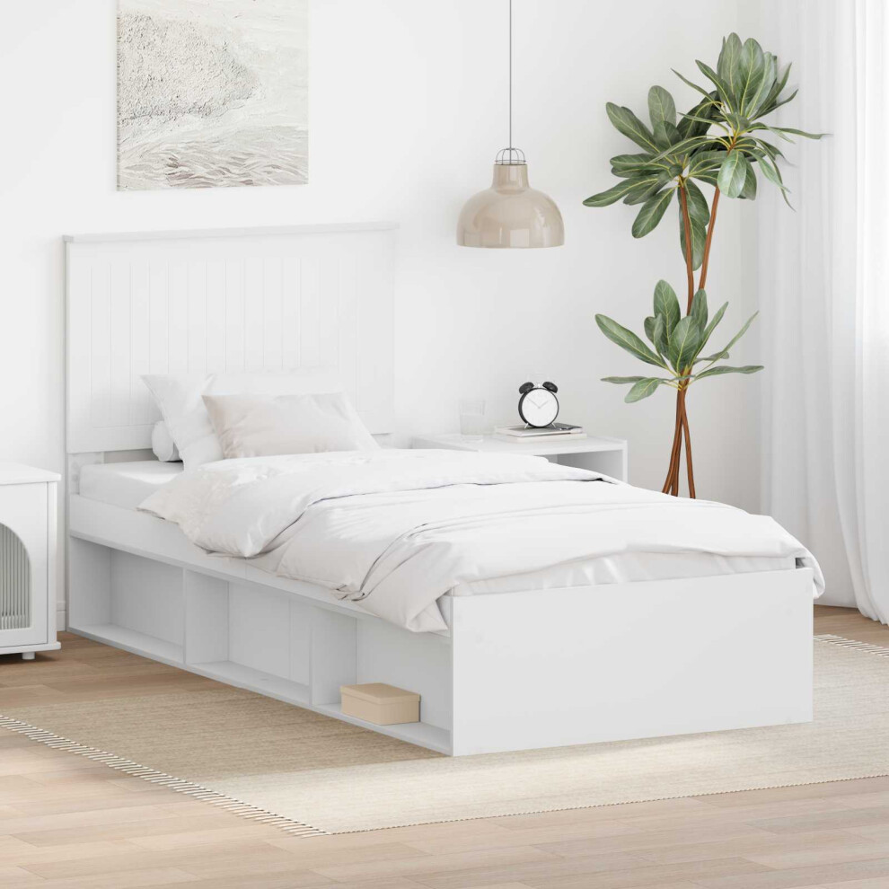 Vidaxl Bed Frame With Headboard White 90 X 200 Cm Solid Pine Wood