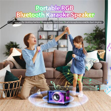 Karaoke Machine voor Volwassenen en Kinderen met Twee Draadloze Microfoons, Draagbare Luidspreker met LED-Lampjes voor Feesten