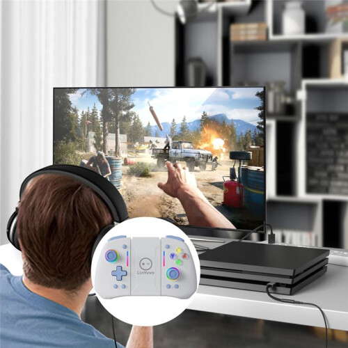 LinYuvo KS42 Meteor Light Wireless Joy-Pad with 8 Color RGB Lights for /Lite/OLED,with Programmable,Back Button White 1