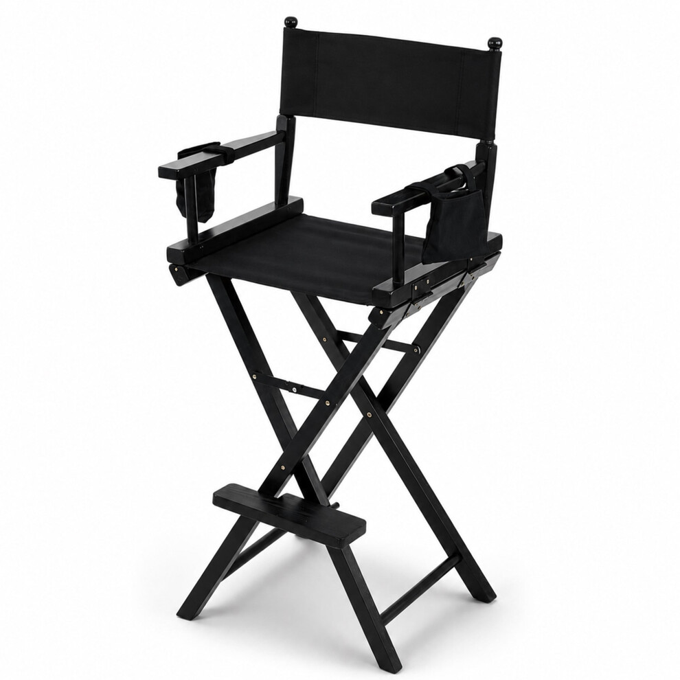 Oypla Professional Black Wooden Folding Director Makeup Chair With 2 Storage Pouches