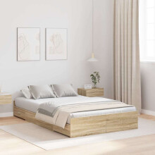 vidaXL Storage Bed Frame Sonoma Oak 120 x 190 cm Engineered Wood