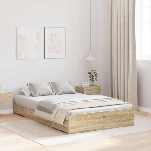 VidaXL vidaXL Storage Bed Frame Sonoma Oak 120 x 190 cm Engineered Wood