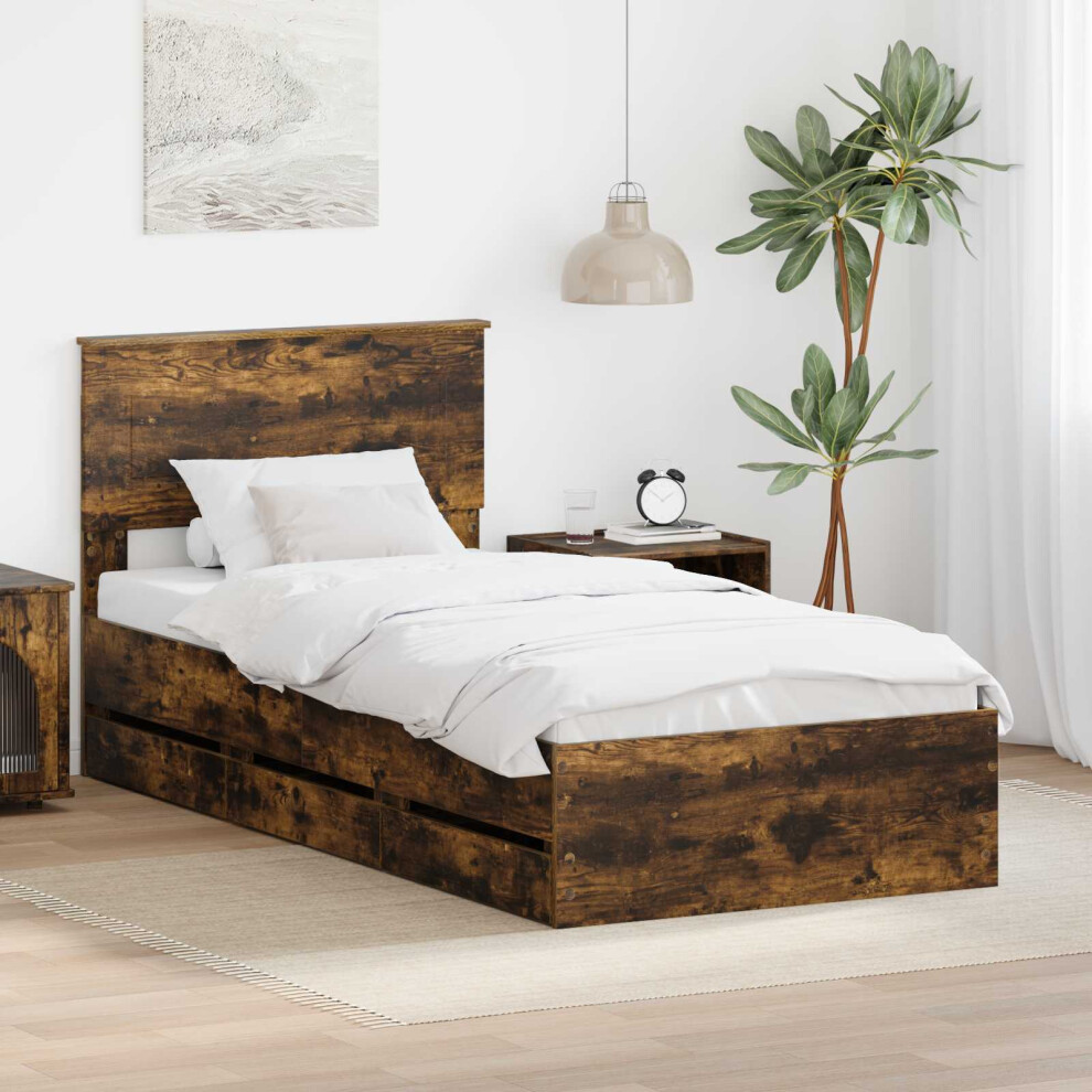 Vidaxl Bed Frame With Drawer Smoked Oak 75 X 190 Cm Engineer Wood