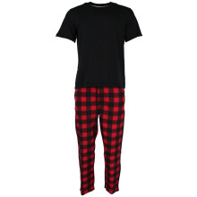 Fruit of the Loom Men's Fleece Plaid Sleep Pant and Tee Set