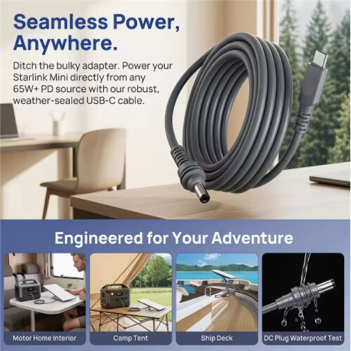 For StarLink  100W  to USB-C Power Cable USB Type-C Input to Waterproof Power Cable for Camping Boat 10M 2