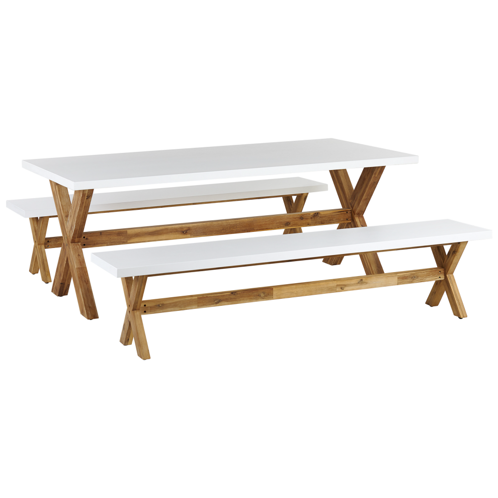 Beliani Olbia 6 Seater Garden Dining Set With Benches White Concrete