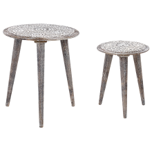 Set of 2 Side Tables BARJU Mango Wood White