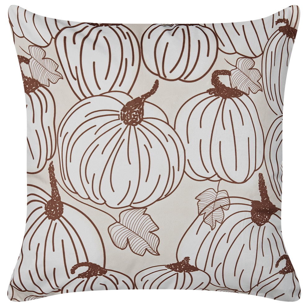 Beliani Throw Cushion Gourd Velvet 45 X 45 Cm Beige Plant Pattern