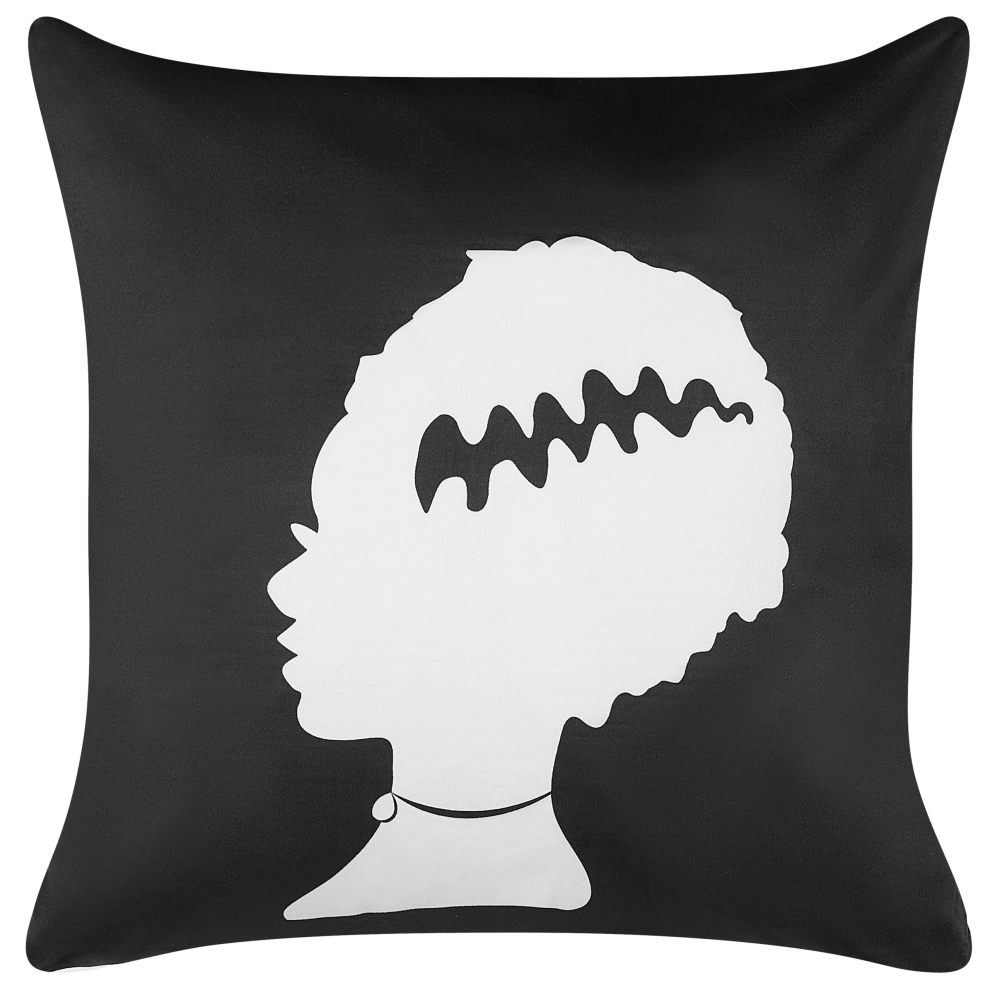 Beliani Throw Cushion Mandevilla Velvet 45 X 45 Cm Black Abstract Pattern