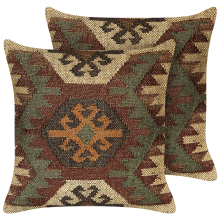 Set of 2 Decorative Cushions ARVEN Jute 45 x 45 cm Brown Oriental Pattern