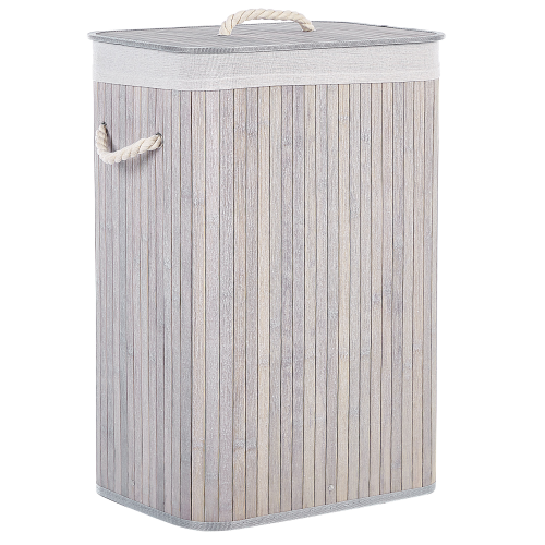 Beliani Laundry Basket KOMARI Bamboo Light Grey 72 L