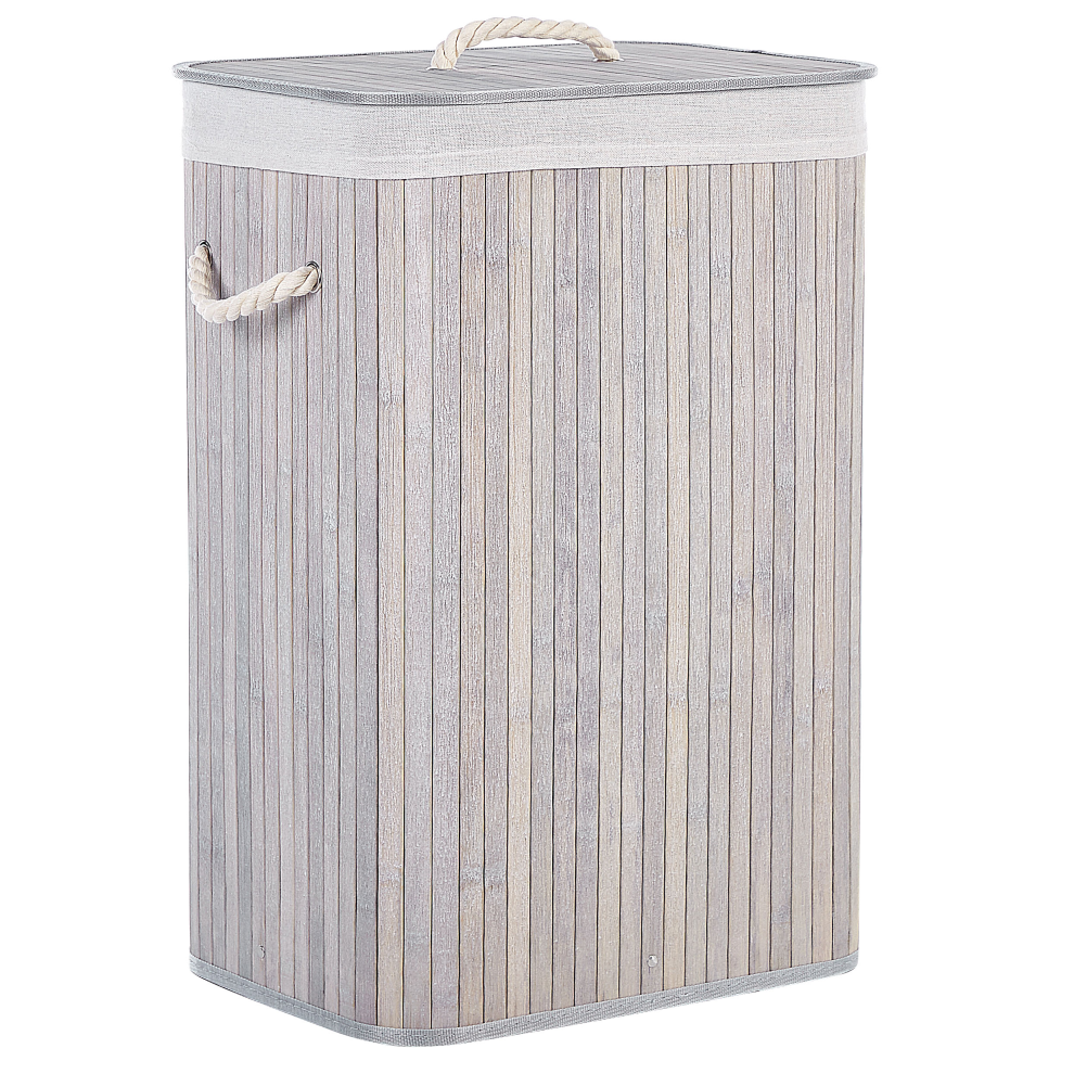 Beliani Laundry Basket Komari Bamboo Light Grey 72 L