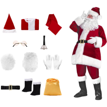 Disfraz Traje de Carnaval Santa Claus Profesional de 11 Piezas L — traje santa claus, set navidad, disfraz animador