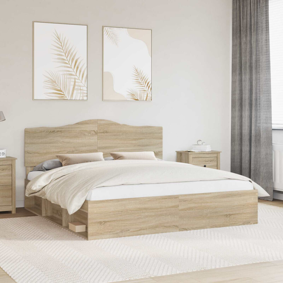 Vidaxl Bed Frame With Headboard Sonoma 200 X 200 Cm Solid Pine Wood